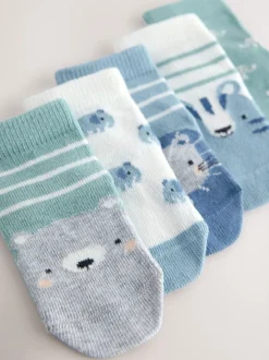 Blauw met figuurtjes - Verpakking van 5 paar babysokken (0 mnd-2 jr)