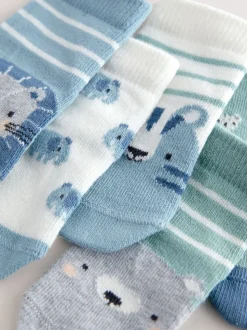Blauw met figuurtjes - Verpakking van 5 paar babysokken (0 mnd-2 jr)