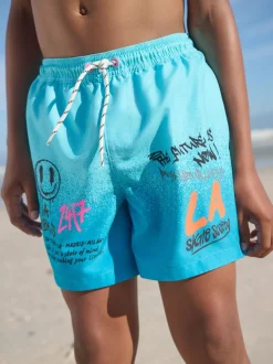Blauw met graffitiprint - Zwembroek met print (3-16jr)