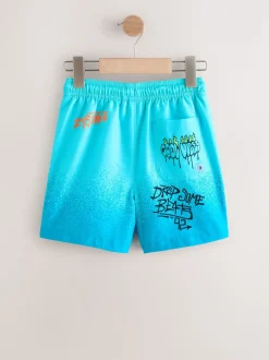 Blauw met graffitiprint - Zwembroek met print (3-16jr)