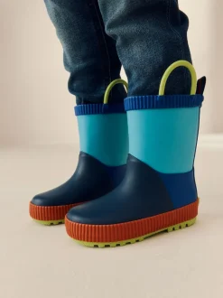 Blauw met kleurvlakken - Aantreklaarzen met handvat