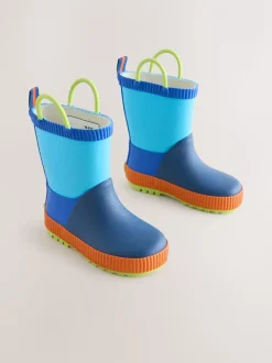 Blauw met kleurvlakken - Aantreklaarzen met handvat