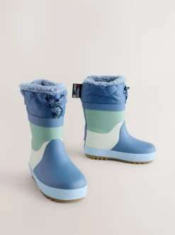 Blauw met kleurvlakken - Thinsulate™ - Gevoerde thermoregenlaarzen met boord