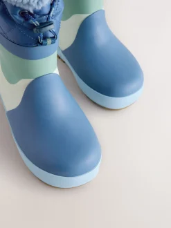 Blauw met kleurvlakken - Thinsulate™ - Gevoerde thermoregenlaarzen met boord