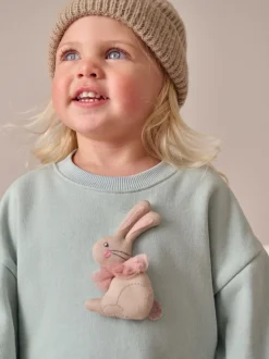 Blauw met konijnen - Feestjurk van sweaterstof (3 mnd-7 jr)