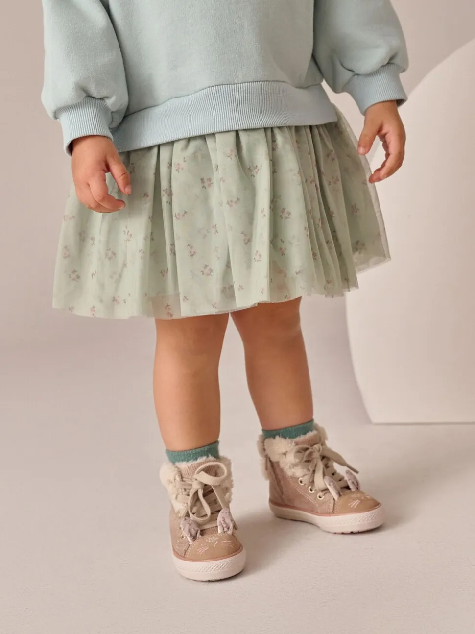 Blauw met konijnen - Feestjurk van sweaterstof (3 mnd-7 jr)