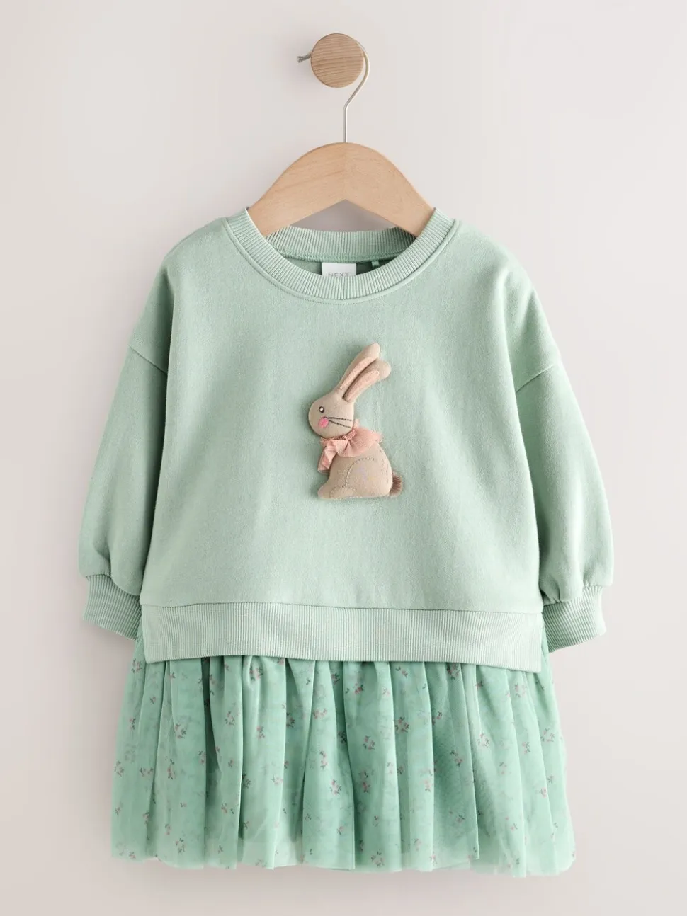 Blauw met konijnen - Feestjurk van sweaterstof (3 mnd-7 jr)