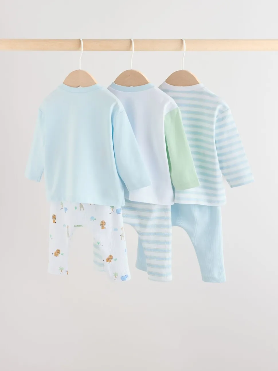 Blauw met safariprint - Baby Top & Leggings 6 Piece Set (0mths-3yrs)