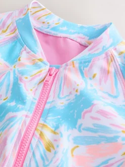 Blauw met schelp - Short Sleeved Sunsafe Swimsuit (3mths-16yrs)