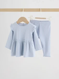 Blauw met stippen - Set met babyfriltop met lange mouwen en legging (0mnd-2jr)