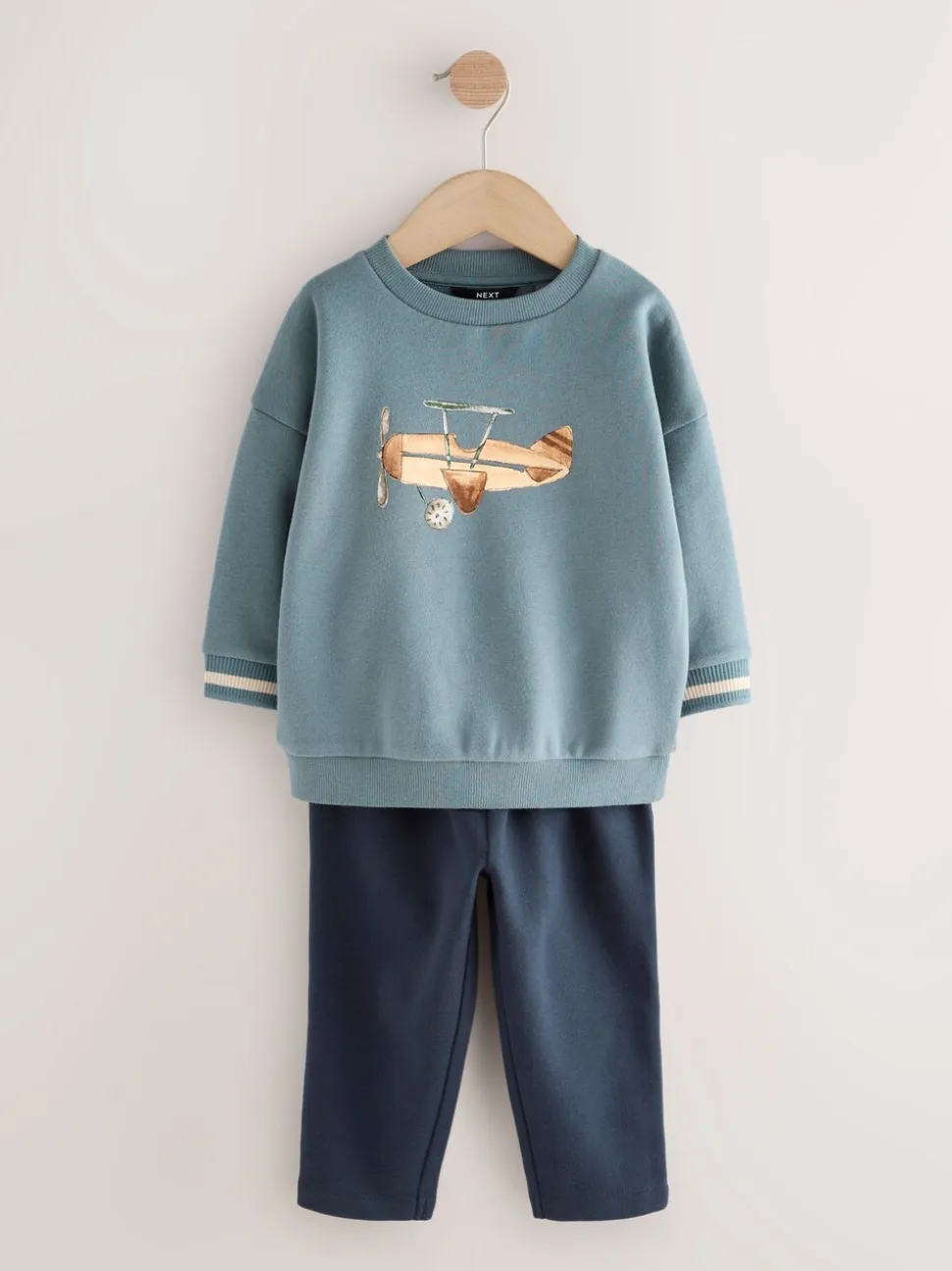 Blauw met vliegtuig - Set met sweatshirt en joggingbroek (3mnd -7jr)