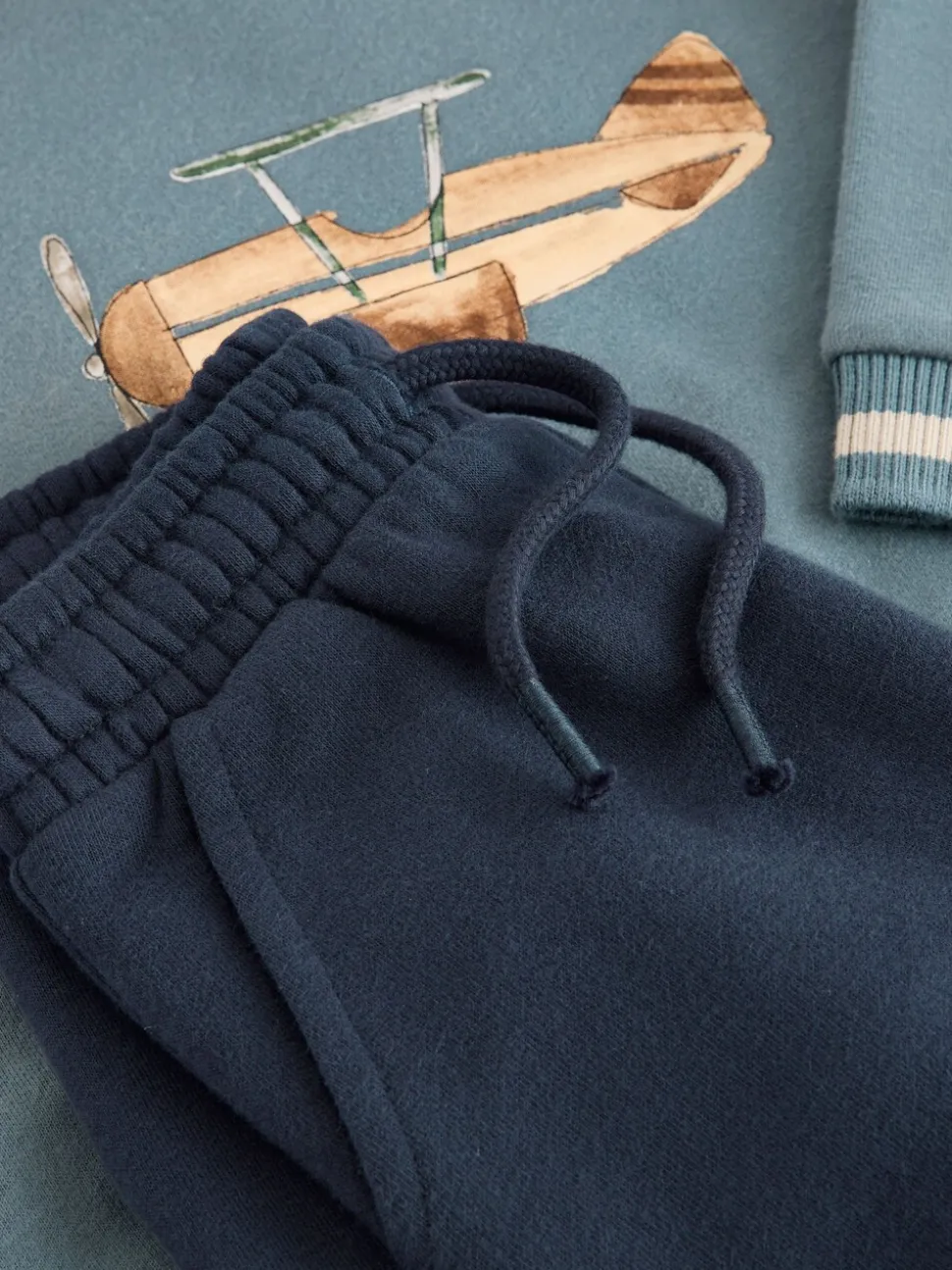 Blauw met vliegtuig - Set met sweatshirt en joggingbroek (3mnd -7jr)