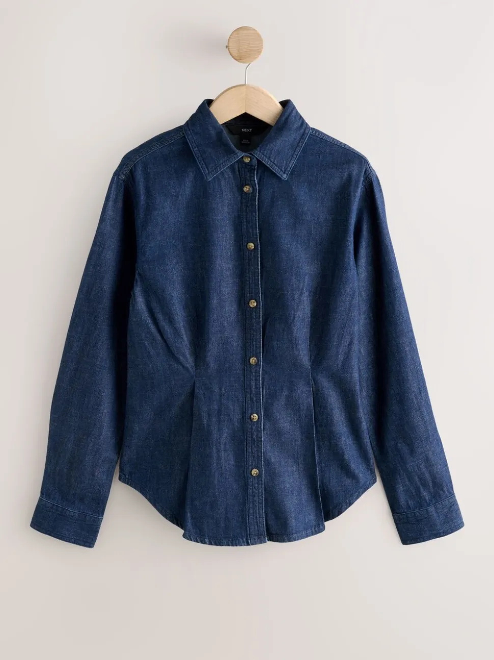 Blauw met wassing - Cinch Waist Fitted Long Sleeve Denim Shirt