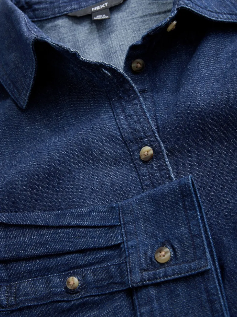 Blauw met wassing - Cinch Waist Fitted Long Sleeve Denim Shirt