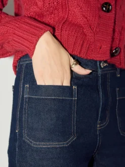 Blauw met wassing - Cropped jeans met opgestikte zakken
