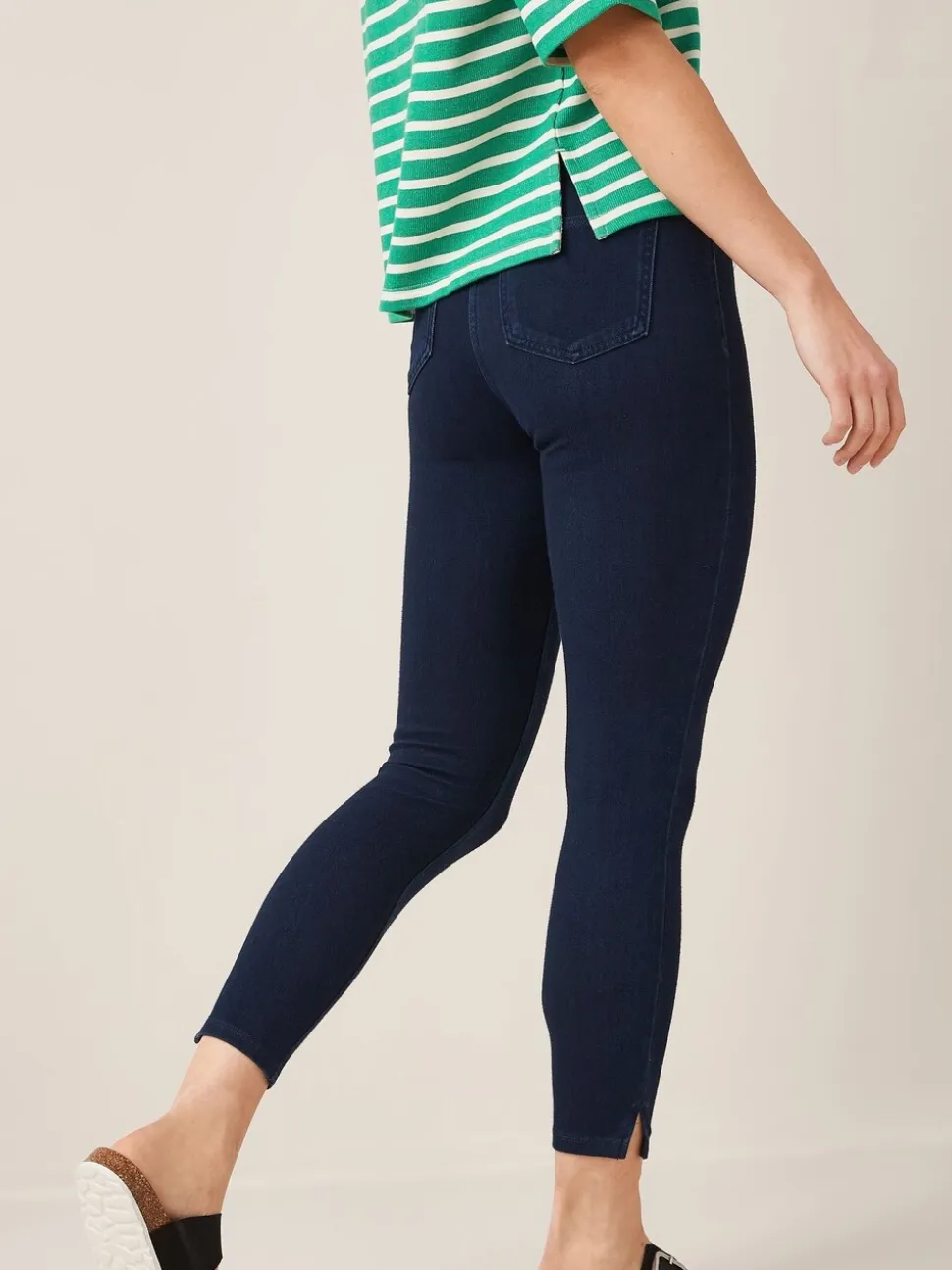 Blauw met wassing - Cropped denim jersey legging