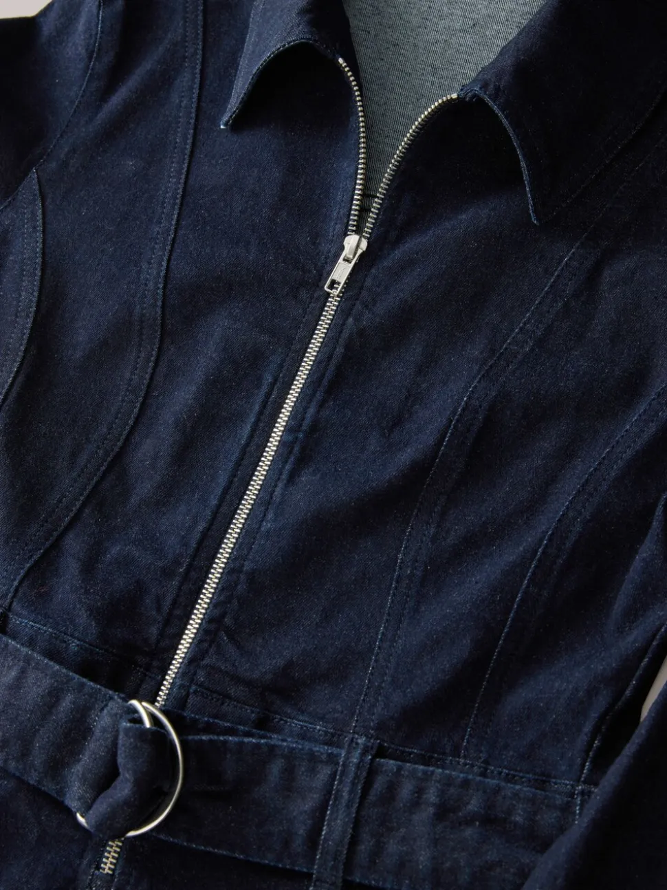 Blauw met wassing - Denim Belted Wide Leg Jumpsuit