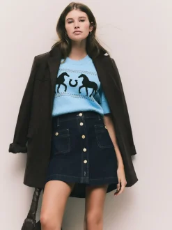 Blauw met wassing - Denim Patch Pocket Mini Skirt