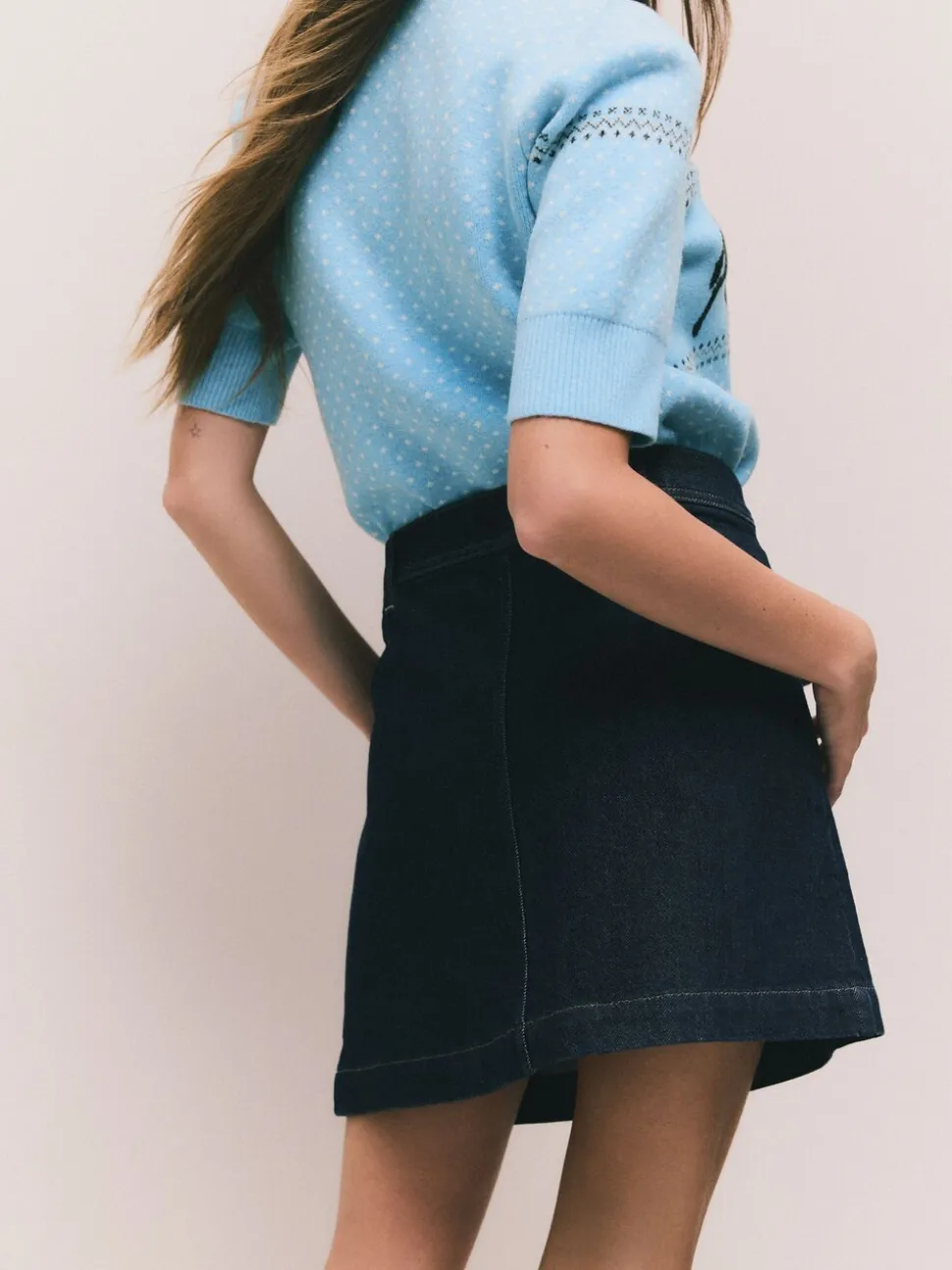Blauw met wassing - Denim Patch Pocket Mini Skirt