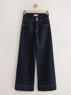 Blauw met wassing - High Rise stretchy Jeans met wijde pijpen