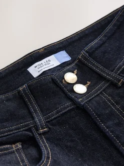 Blauw met wassing - High Rise stretchy Jeans met wijde pijpen