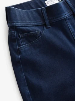 Blauw met wassing - Jersey denim broek met wijde pijpen