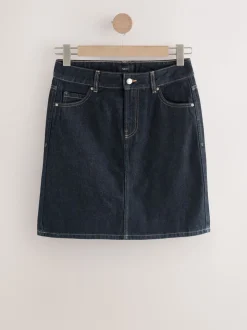 Blauw met wassing - Knee Length Denim Skirt