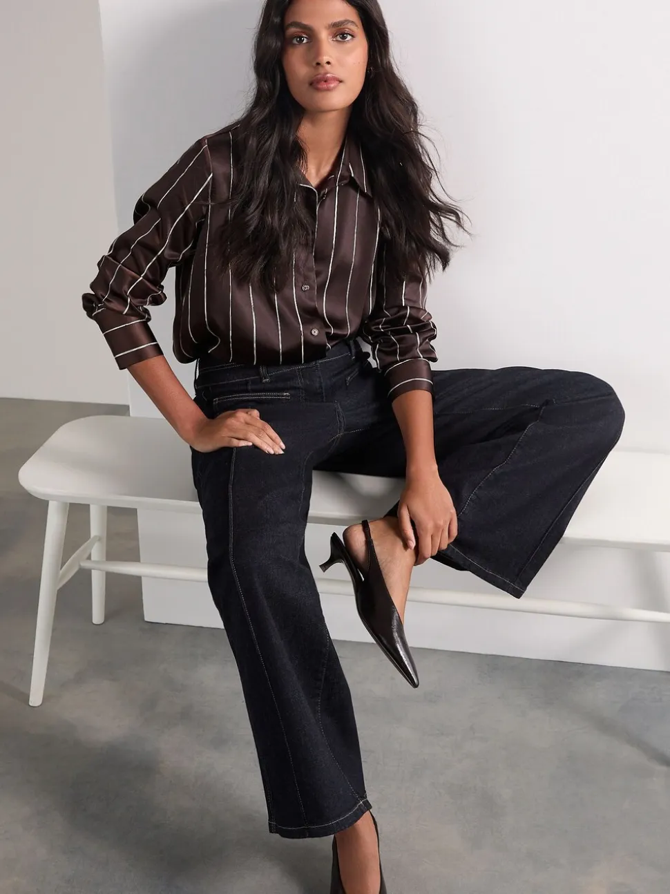 Blauw met wassing - Slim Lift and Shape Wide Leg Jeans