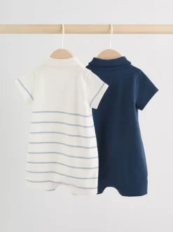 Blauw met wit gestreept - Verpakking van 2 jersey babyrompertjes