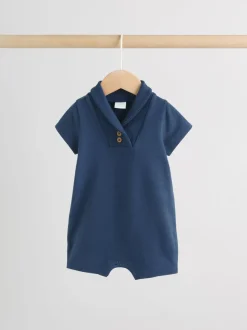 Blauw met wit gestreept - Verpakking van 2 jersey babyrompertjes