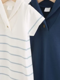 Blauw met wit gestreept - Verpakking van 2 jersey babyrompertjes