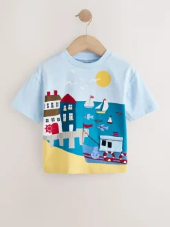 Blauw met zeethema - T-shirt met korte mouwen en applicatie (3 mnd - 7 jr)
