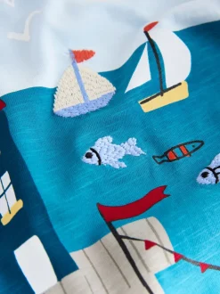 Blauw met zeethema - T-shirt met korte mouwen en applicatie (3 mnd - 7 jr)