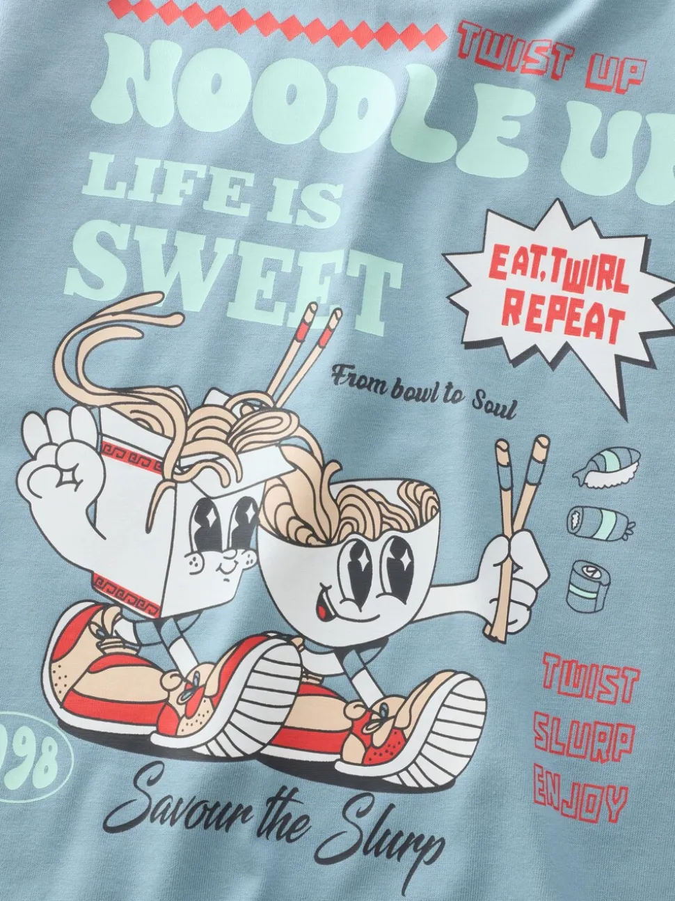 Blauw Noodle Up - T-shirt met lange mouwen en print op de rug (3mnd -8jr)