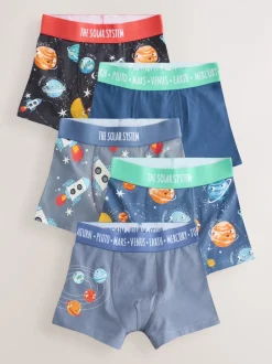 Blauw ruimteprint - Junior karakter trunks 5 verpakking (1,5-16jr)