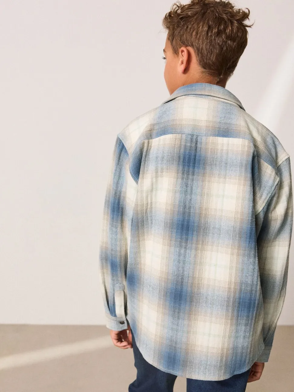 Blauw Schaduw - Set van geruit overhemd met lange mouwen en T-shirt 2 stuks (3-16jaar)