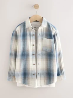Blauw Schaduw - Set van geruit overhemd met lange mouwen en T-shirt 2 stuks (3-16jaar)