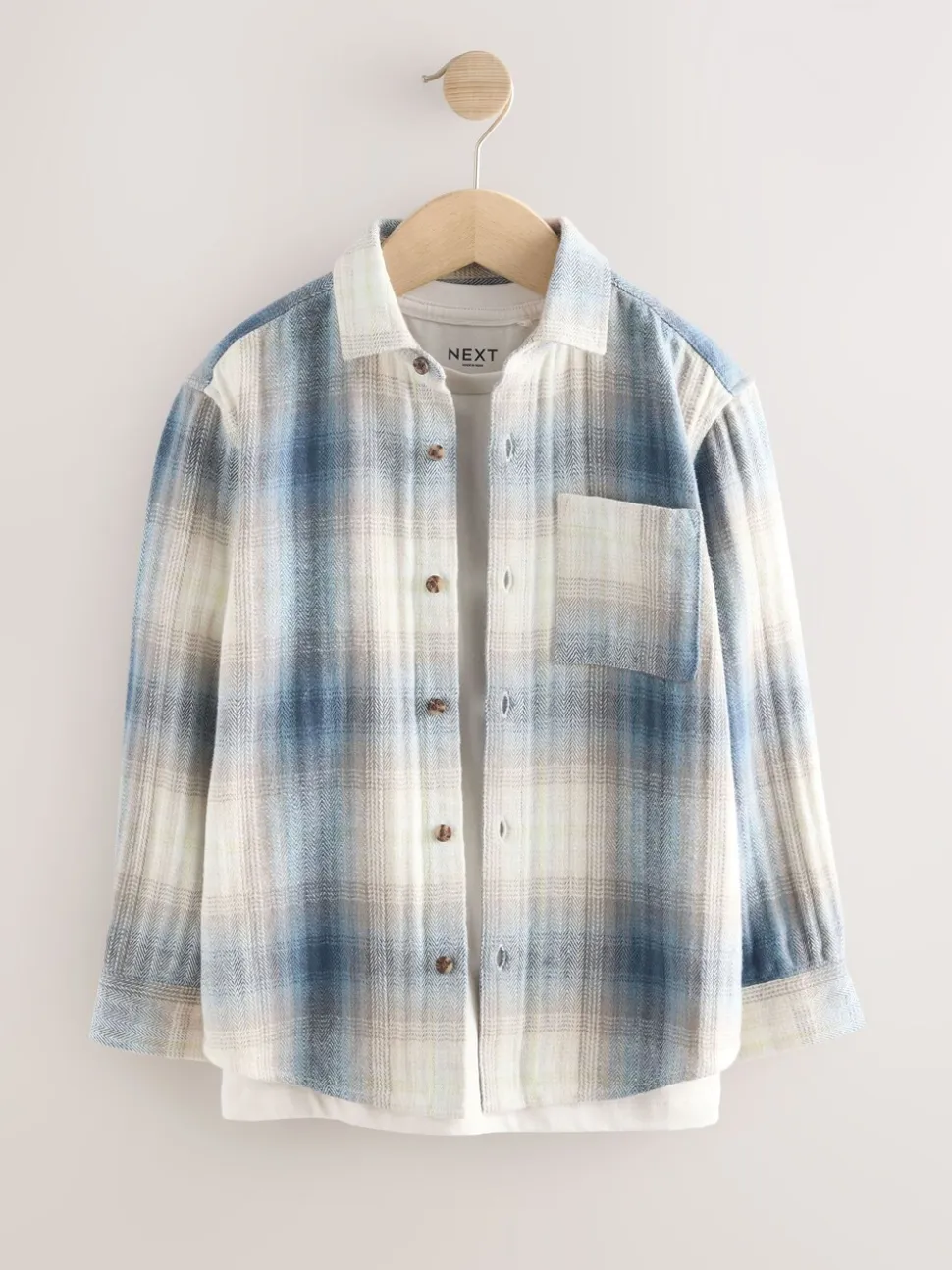 Blauw Schaduw - Set van geruit overhemd met lange mouwen en T-shirt 2 stuks (3-16jaar)