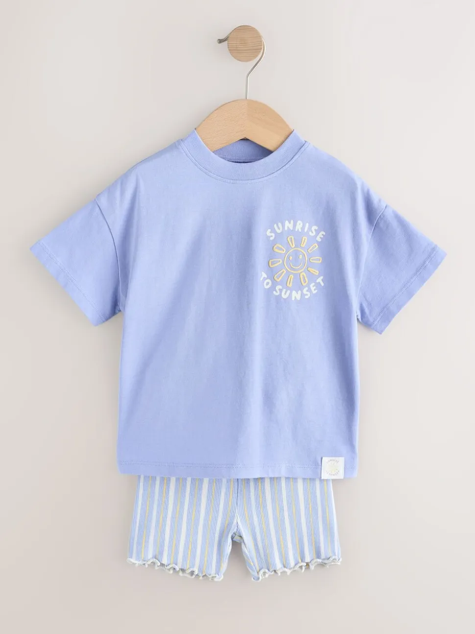 Blauw Sunshine - Set van T-shirt met korte mouwen en fietsshort (3mnd-7jr)