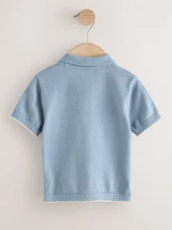 Blauw vervoersmiddel - Character Button Neck Knitted Polo Shirt (3mths-7yrs)