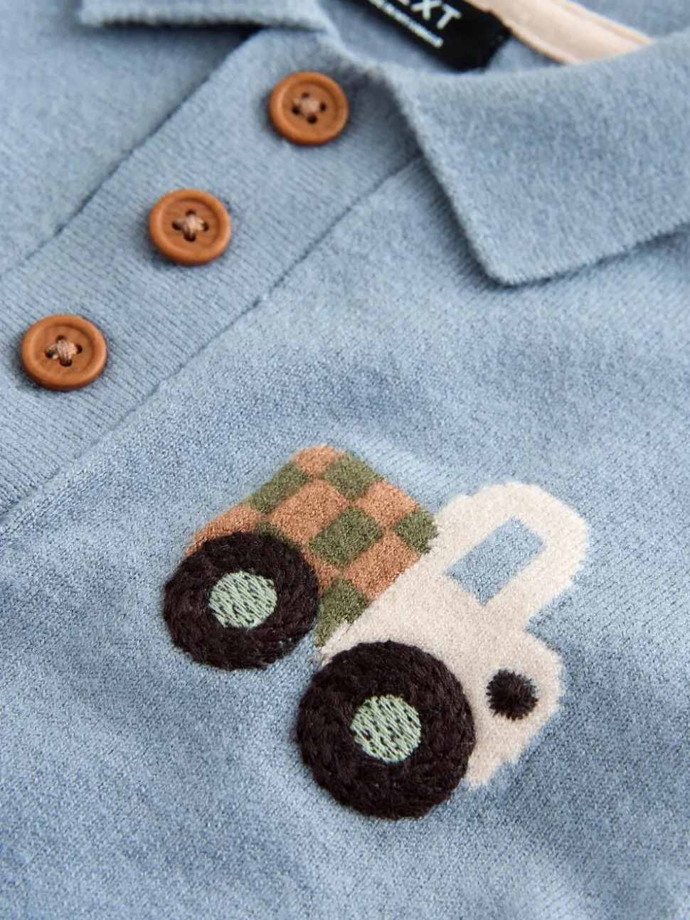 Blauw vervoersmiddel - Character Button Neck Knitted Polo Shirt (3mths-7yrs)