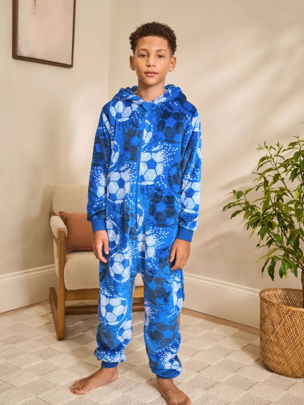 Blauw voetbal - Fleece onesie (3-16 jr)