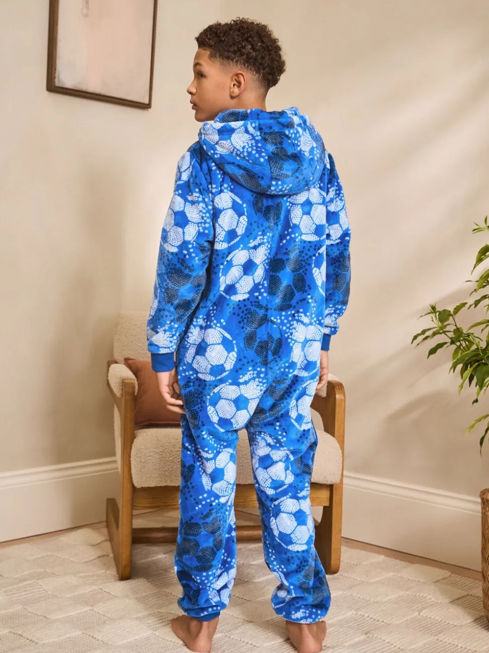 Blauw voetbal - Fleece onesie (3-16 jr)