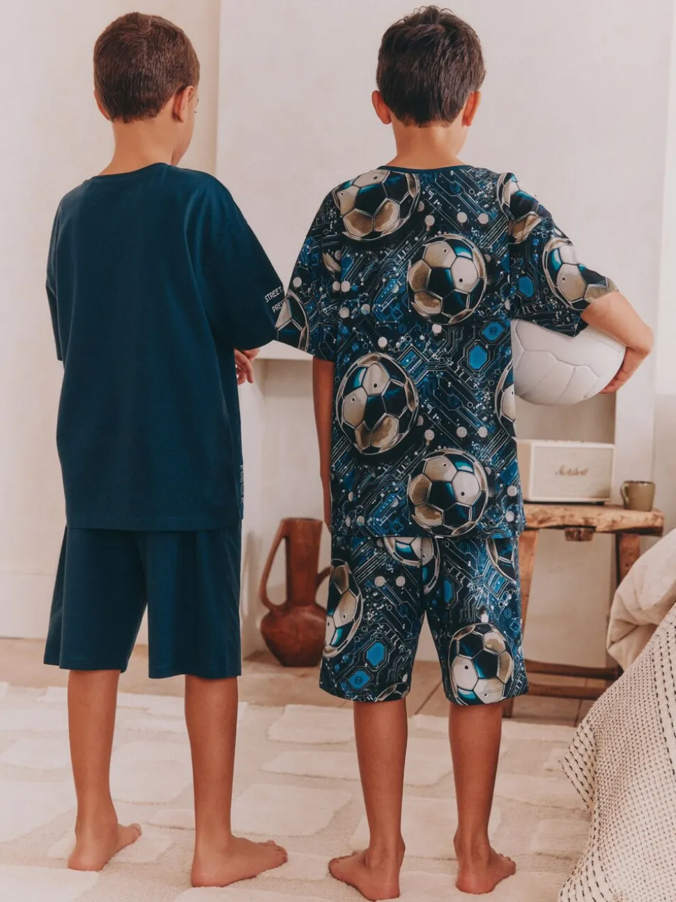 Blauw voetbal - Set van 2 pyjama's met short (3-16 jr)