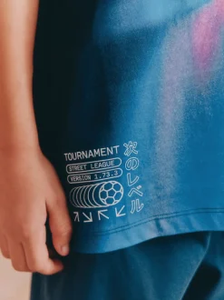 Blauw voetbal - Set van 2 pyjama's met short (3-16 jr)