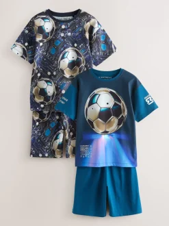 Blauw voetbal - Set van 2 pyjama's met short (3-16 jr)