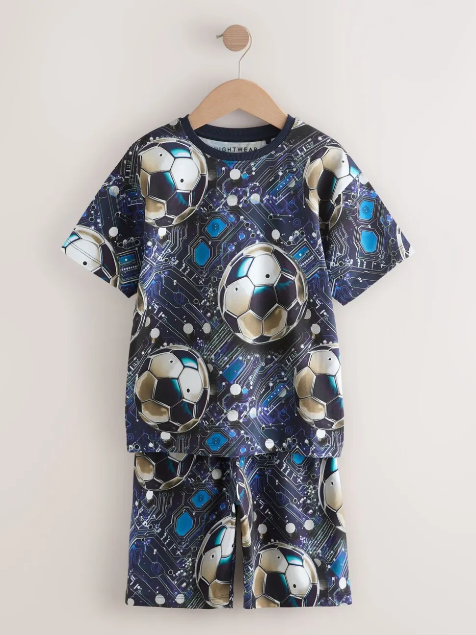 Blauw voetbal - Set van 2 pyjama's met short (3-16 jr)