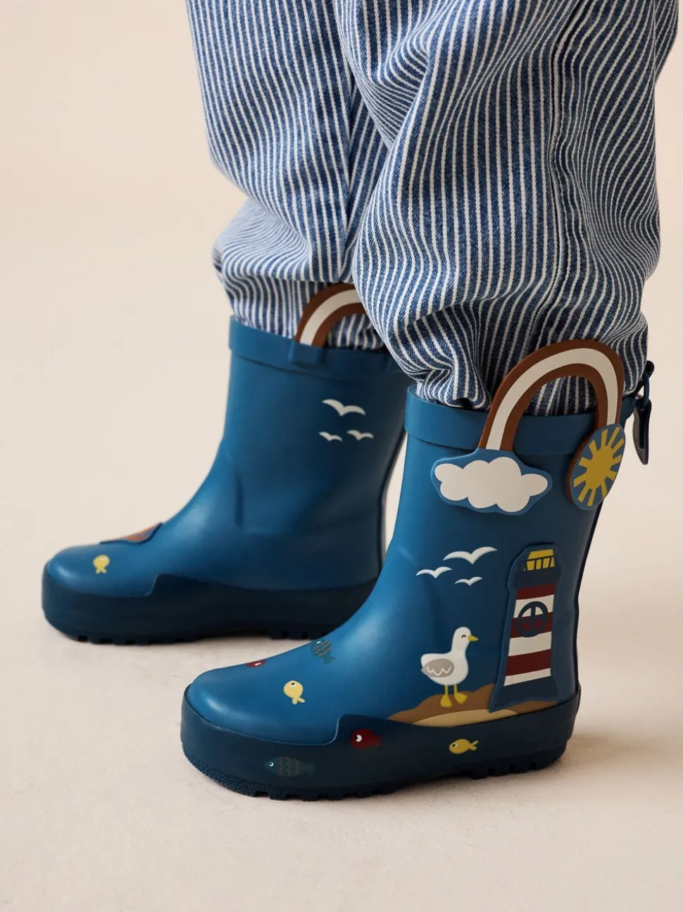 Blauw voor op het strand - Aantreklaarzen met handvat