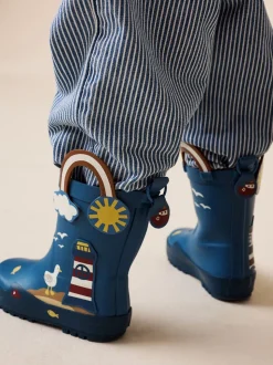 Blauw voor op het strand - Aantreklaarzen met handvat