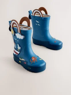Blauw voor op het strand - Aantreklaarzen met handvat